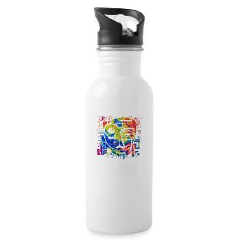 Graffiti Street Art Spray Vintage Stencil Retro - Water bottle with straw - white - Right