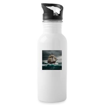 Pirate ship on the high seas - Water bottle with straw - white - Right