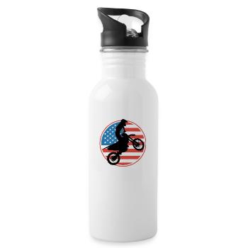 Motocross USA Flag - Water bottle with straw - white - Right