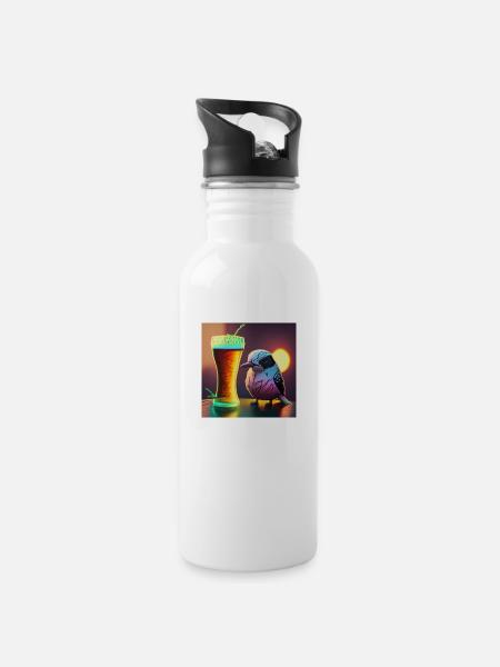 Wütender Vogel - Trinkflasche mit integriertem Trinkhalm - Weiß