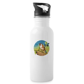 Bunter Vogel - Trinkflasche mit integriertem Trinkhalm - Weiß - Rechts