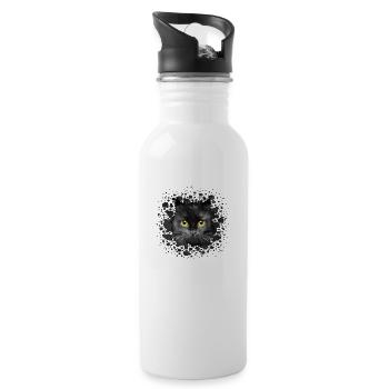 Katze - Trinkflasche mit integriertem Trinkhalm - Weiß - Rechts