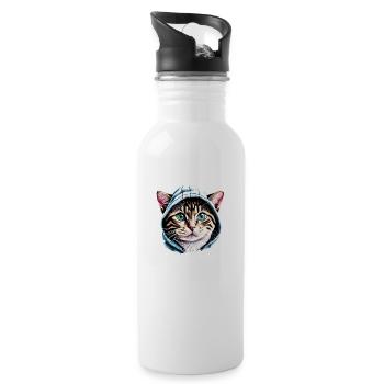 Chat, Propriétaire de chat, Chaton, Animal de compagnie, Chat domestique - Gourde avec paille intégrée - blanc - Droite
