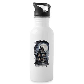 Witch House Autumn Halloween Haunted House Design - Water bottle with straw - white - Right