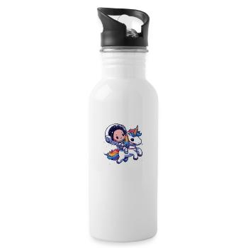Chibi Astronaut und Einhorn - Trinkflasche mit integriertem Trinkhalm - Weiß - Rechts