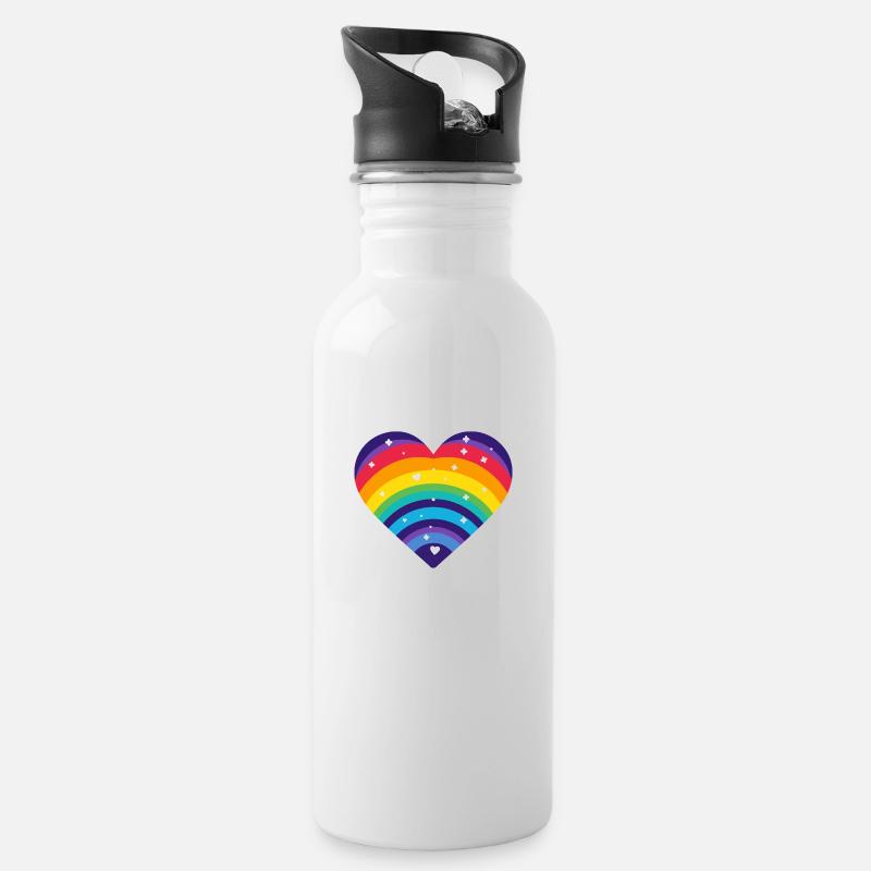 Coeur arc-en ciel etoilée - Gourde avec paille intégrée - blanc
