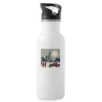Church in the forest in winter - Water bottle with straw - white - Right