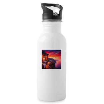 A café at the edge of the world - Water bottle with straw - white - Right