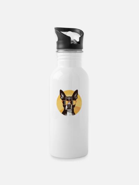 Terrier de Boston 2 - Gourde avec paille intégrée - blanc