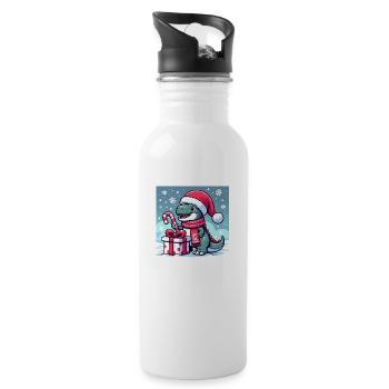 Christmas T-Rex - Water bottle with straw - white - Right
