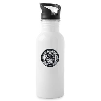 Owl Christmas Drawing - Water bottle with straw - white - Right