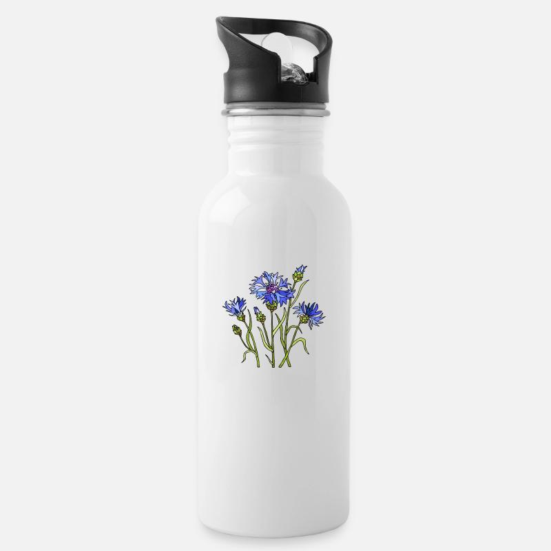 Blumen - Trinkflasche mit integriertem Trinkhalm - Weiß