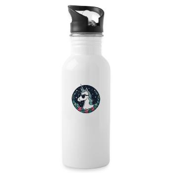 Unicorn Christmas Drawing - Water bottle with straw - white - Right