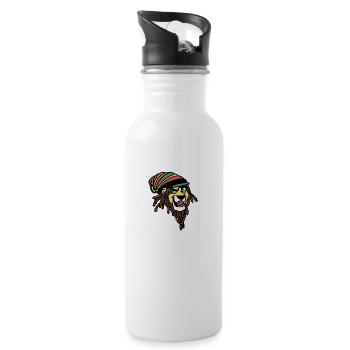 Löwe mit Dreadlocks Rastafari - Trinkflasche mit integriertem Trinkhalm - Weiß - Rechts