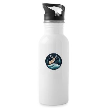 Reindeer Christmas Drawing - Water bottle with straw - white - Right
