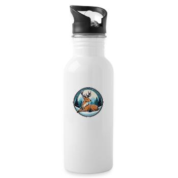 Reindeer Christmas Drawing - Water bottle with straw - white - Right