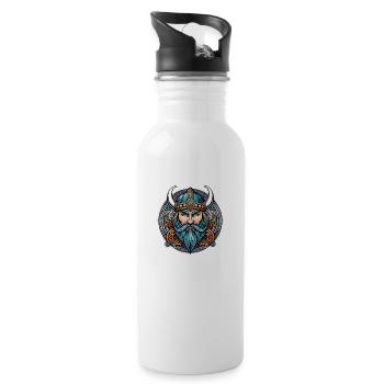 Viking Odin Thor Valhalla - Water bottle with straw - white - Right