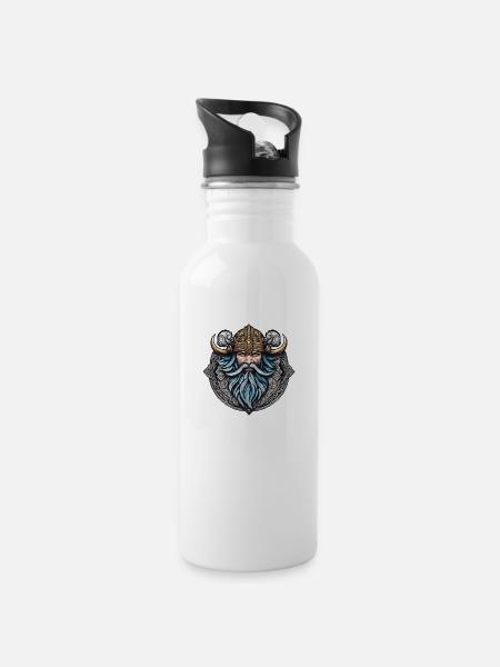Wikinger Odin Thor Walhalla - Trinkflasche mit integriertem Trinkhalm - Weiß