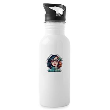 Girl Christmas Drawing - Water bottle with straw - white - Right