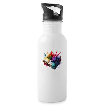 Book Reading Books Reader Gift Book Lover - Water bottle with straw - white - Right