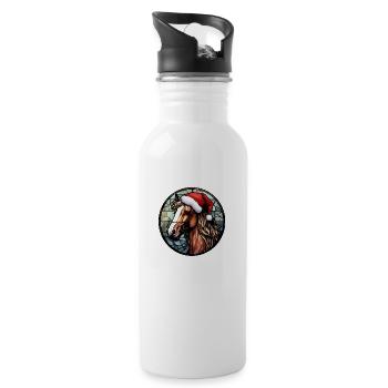 Pferd mit Weihnachtsmütze - Trinkflasche mit integriertem Trinkhalm - Weiß - Rechts