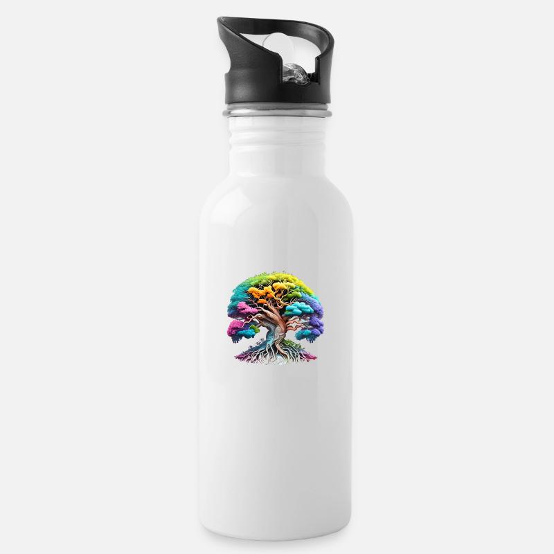 Lebensbaum Meditation Keltischer Baum des Lebens - Trinkflasche mit integriertem Trinkhalm - Weiß