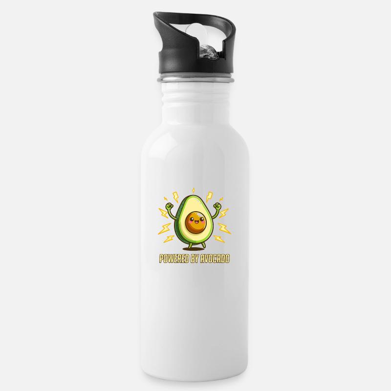 Angetrieben von Avocado - Trinkflasche mit integriertem Trinkhalm - Weiß