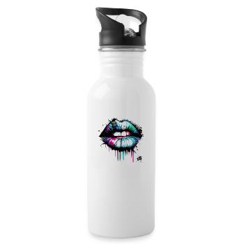 lips graffiti style - Trinkflasche mit integriertem Trinkhalm - Weiß - Rechts