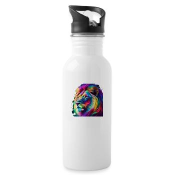 Lion Portrait - Water bottle with straw - white - Right