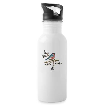 Bunter Vogel - Trinkflasche mit integriertem Trinkhalm - Weiß - Rechts