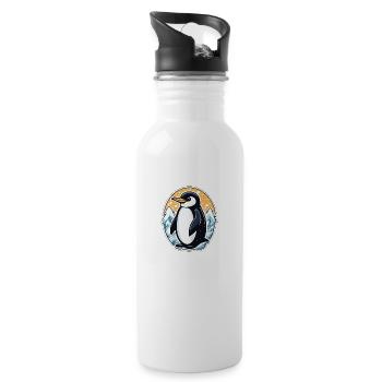 Penguin Christmas Illustration - Water bottle with straw - white - Right