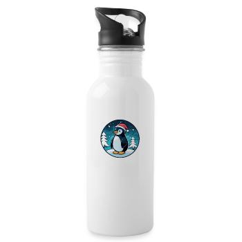 Penguin Christmas Illustration - Water bottle with straw - white - Right