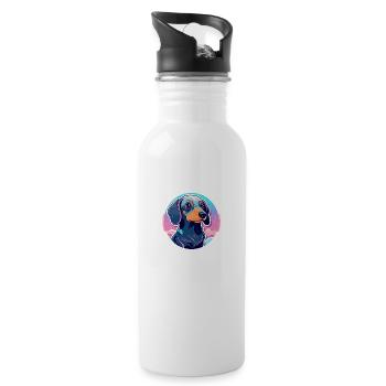 Dackel Hund Illustration - Trinkflasche mit integriertem Trinkhalm - Weiß - Rechts