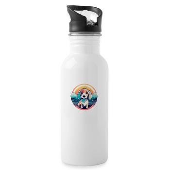 Dackel Hund Illustration - Trinkflasche mit integriertem Trinkhalm - Weiß - Rechts