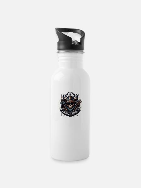 Wikinger-Seele - Trinkflasche mit integriertem Trinkhalm - Weiß