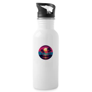 Vintage Sunset Graphic 70s Retrowave Synthwave - Water bottle with straw - white - Right