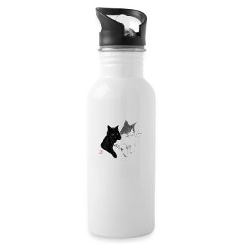 2 cats - Water bottle with straw - white - Right