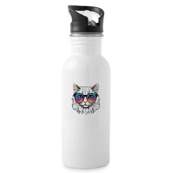 Chat - Gourde avec paille intégrée - blanc - Droite