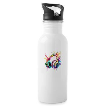 Headphones, Singer, Music Listening, Musician, Gamer, Singing - Water bottle with straw - white - Right