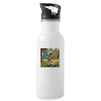 cute little orange futuristic vintage robot – is h - Water bottle with straw - white - Right