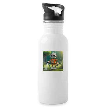 cute little orange futuristic vintage robot - Water bottle with straw - white - Right