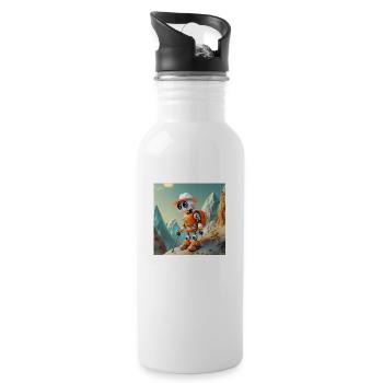 cute little orange vintage robot is rockclimbing - Water bottle with straw - white - Right