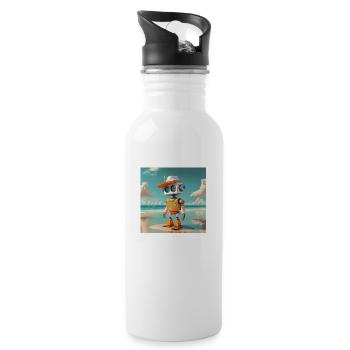 niedlicher kleiner orangefarbener futuristischer Vintage-Roboter - Trinkflasche mit integriertem Trinkhalm - Weiß - Rechts