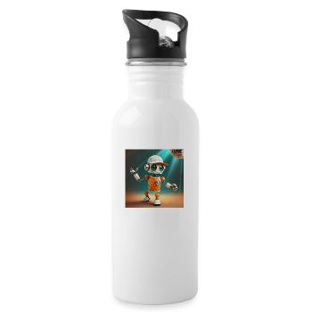 cute little orange futuristic vintage robot - Water bottle with straw - white - Right
