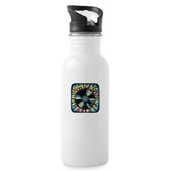 Spin the Beat Vinyl Kunst | Retro-Musikdesign - Trinkflasche mit integriertem Trinkhalm - Weiß - Rechts