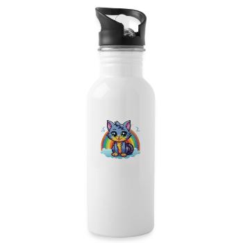 Lebendiges Regenbogenkätzchen-Kunstwerk - Trinkflasche mit integriertem Trinkhalm - Weiß - Rechts