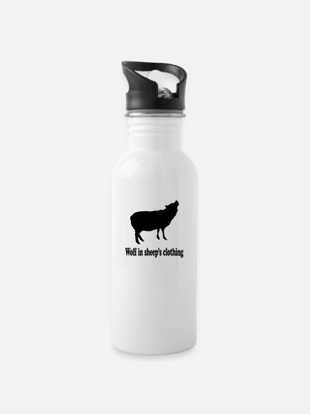 Wolf in sheep´s clothing - Trinkflasche mit integriertem Trinkhalm - Weiß