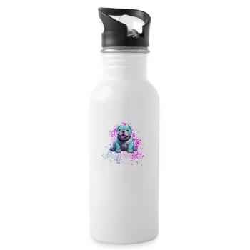 Caution Dog Cute Blue Dog Is Cheerful - Water bottle with straw - white - Right