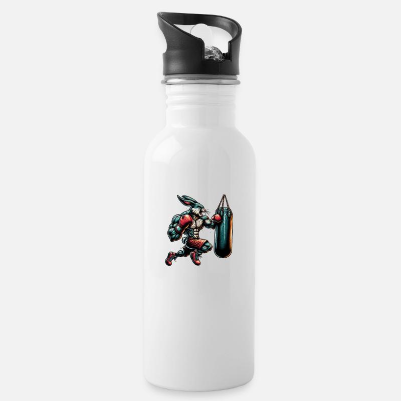 Boxing Bunny - Water bottle with straw - white