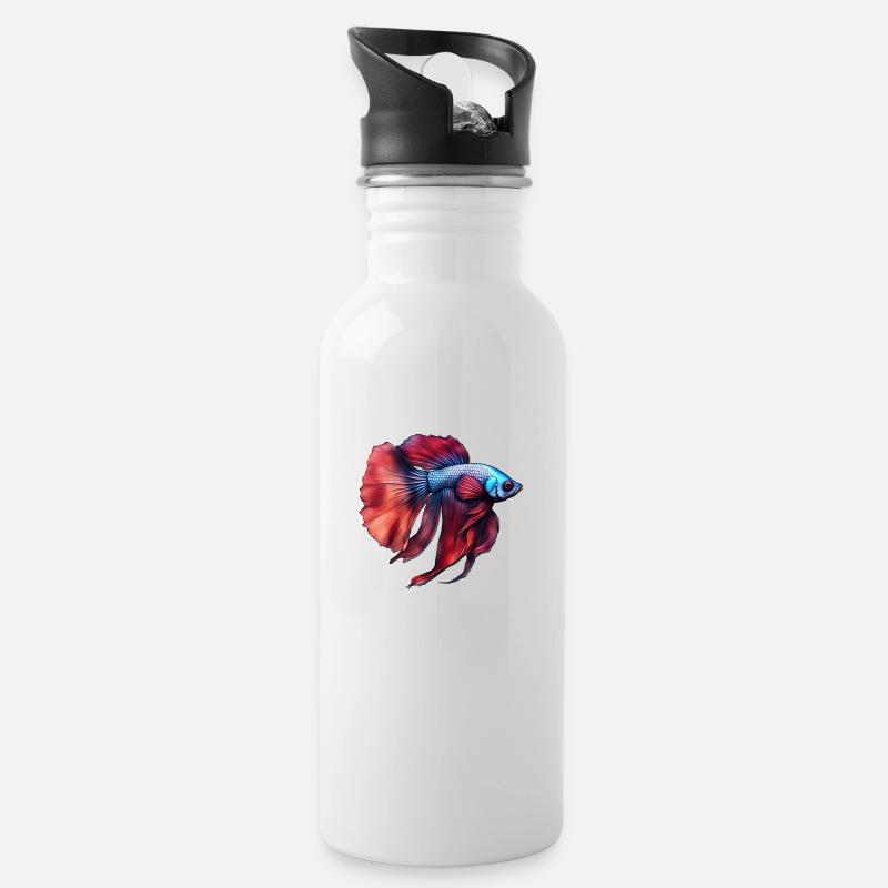 Siamesischer Kampffisch - Trinkflasche mit integriertem Trinkhalm - Weiß